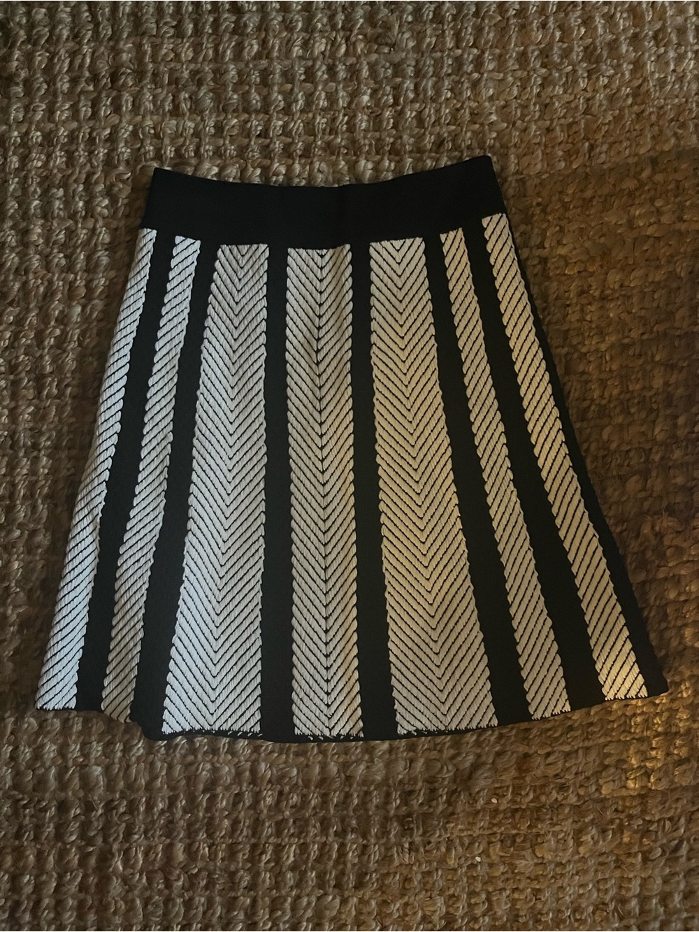 Maje Black and White Chevron Panel A-Line Skirt